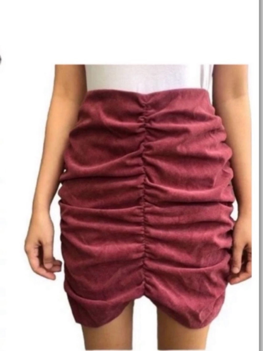 Zara burgundy Ted draped corduroy ruched mini skirt